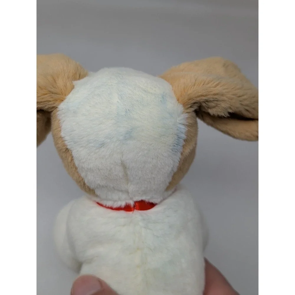 Battat Puppy‎ Dog Plush Red Collar Stuffed Animal Vintage Y2K Cute White Brown